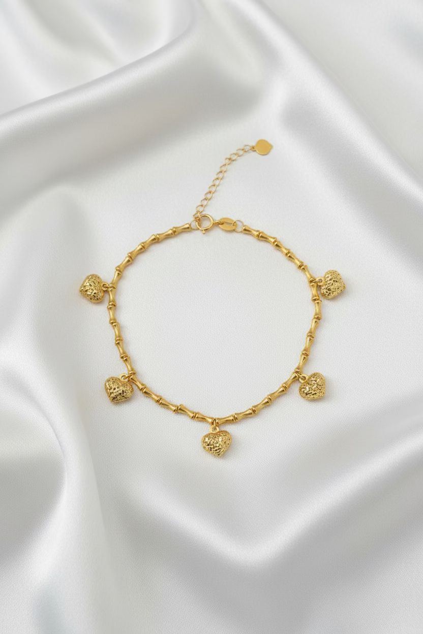 Bamboo Heart Charm Bracelet